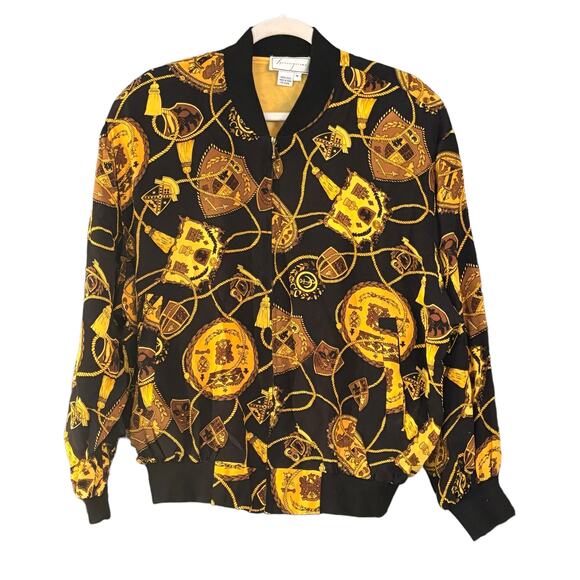 Spenser Jeremy Silk Bomber Jacket Med. Vintage 90s Y2K Streetwear Hip Hop Chains - Picture 1 of 11